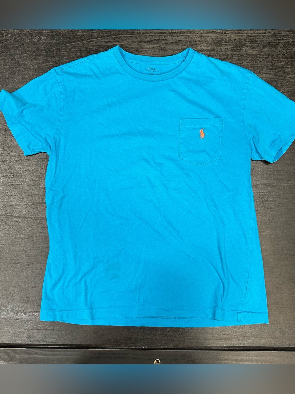 Polo Ralph Lauren Blue Pocket Tshirt Orange Pony Size M